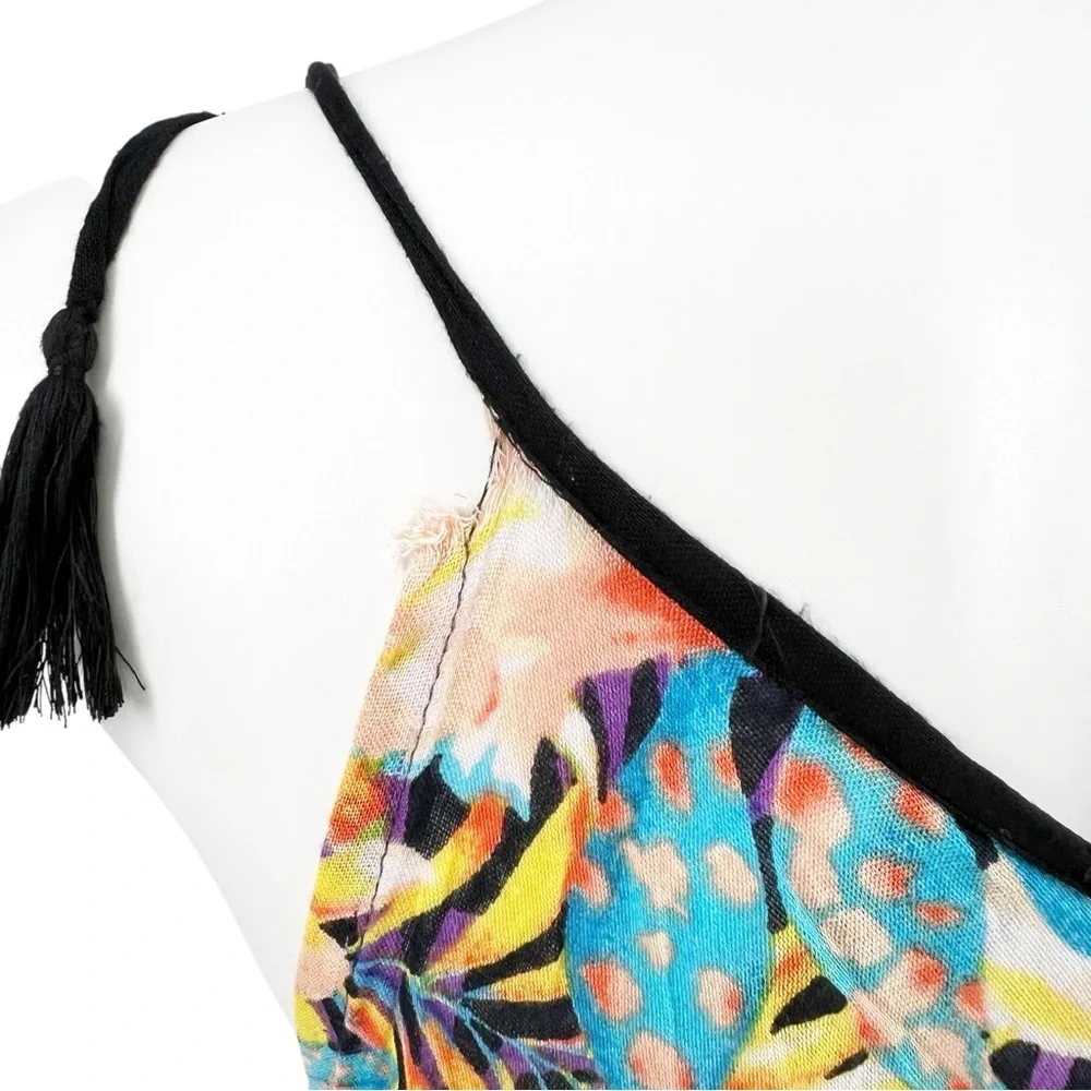 Vince Camuto Tropical Palm Handkerchief Hem Tassel Cover Up Dress One Size - Picture 6 of 9
